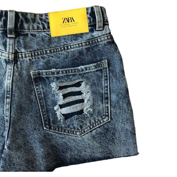 Zara Womens Denim Jeans Shorts Size 2 High Rise Distressed Exposed Button Fly - Picture 3 of 6